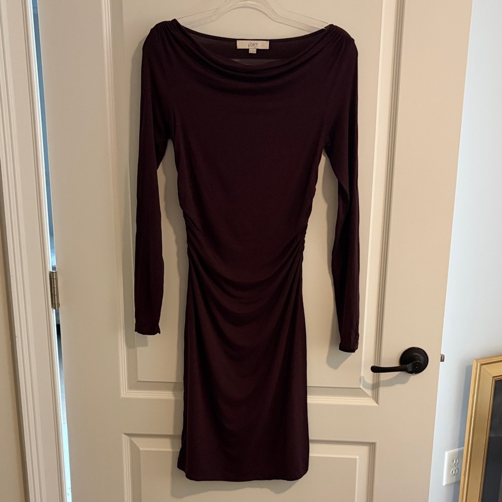 LOFT Long Sleeve Dress in Deep Purple